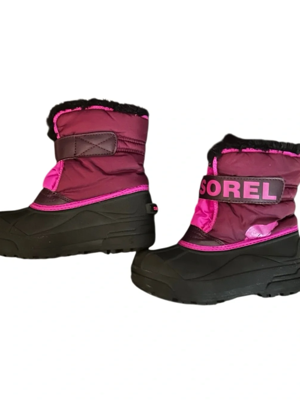Sorel Snow Commander Kids' Winter Boots Fuchsia Black Fleece Sherpa Lining 13